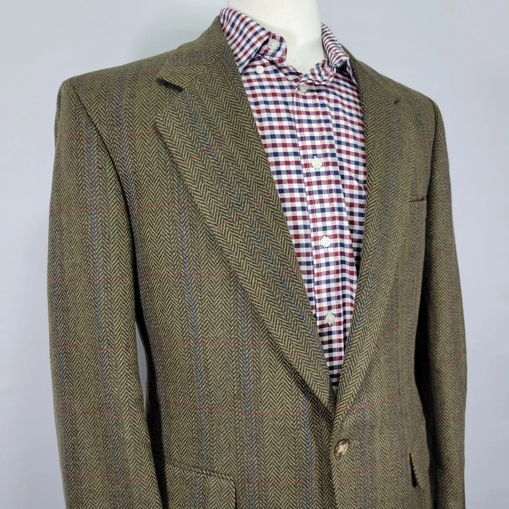 VTG Corbin Men's Tweed Sport Coat Blazer Two Button Plaid Herringbone Size 42R‎